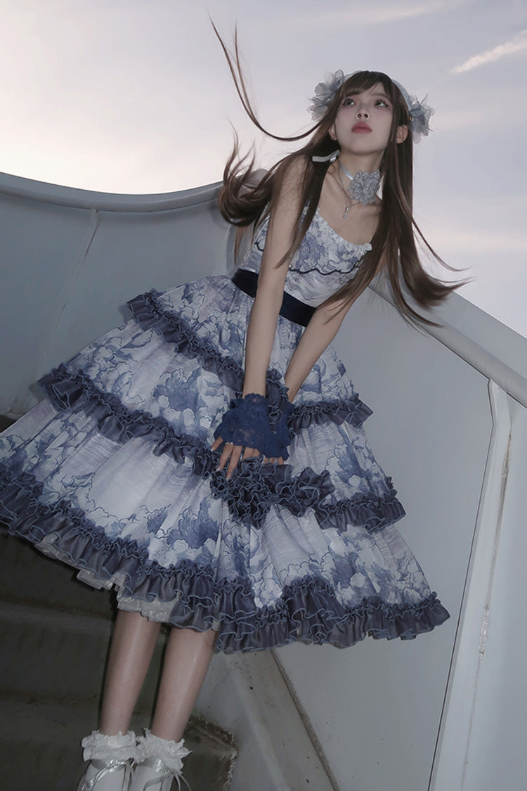 Multi-Color Multi-layer Cumulonimbus Print Ruffle Bowknot Sweet Lolita Jsk Dress - Product - 8