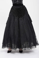 Black Floral Embroidered Beaded Women's Gothic Long Skirt - Black - 1