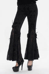Black Printed Lace Embroidered Women's Gothic Flared Pants - Product - 4
