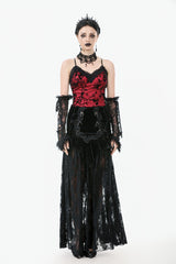 Black Multi-Layered Ruffled Velvet Spliced Lace Lace-Up Women's Gothic Long Skirt - Product - 5