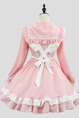 Pink Maid Long Sleeves Ruffle Bowknot Sailor Sweet Plus Size Lolita Dress Full Set - Product - 4