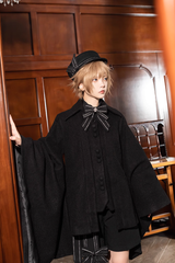 Black Retro Loose Large Sleeve Ouji Lolita Woolen Coat - Product - 5