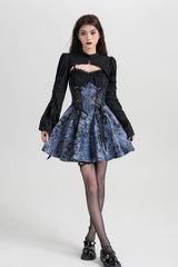 Blue Sleeveless Jacquard Printed Spliced Lace-Up Gothic Vintage Lolita Jsk Dress - Product - 7