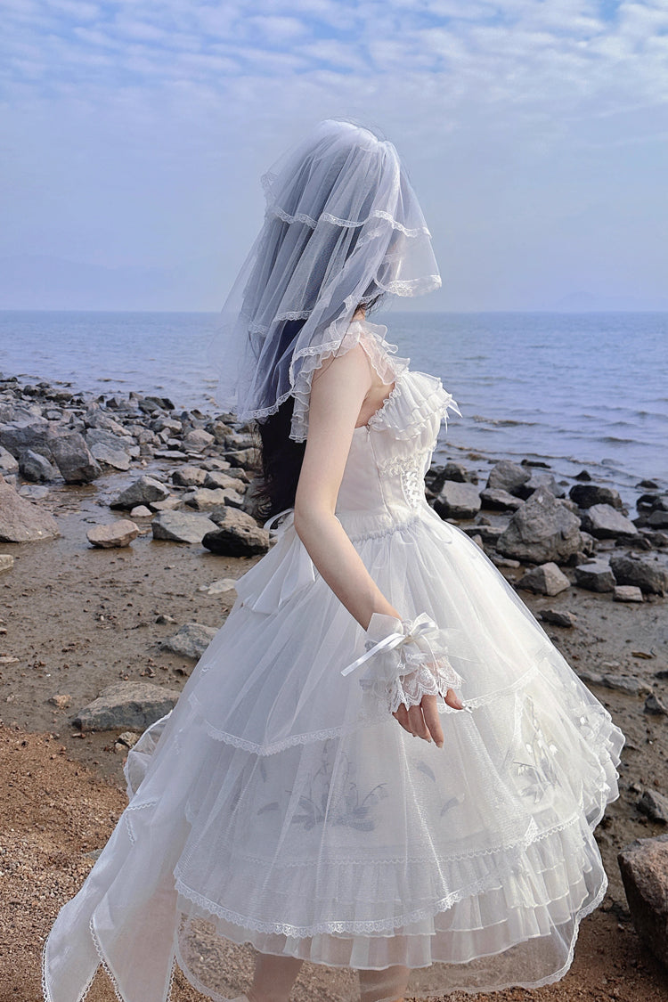 White [Love Is Coming] Multi-layer Ruffle Embroidery Bowknot Sweet Princess Lolita Jsk Dress - Product - 10