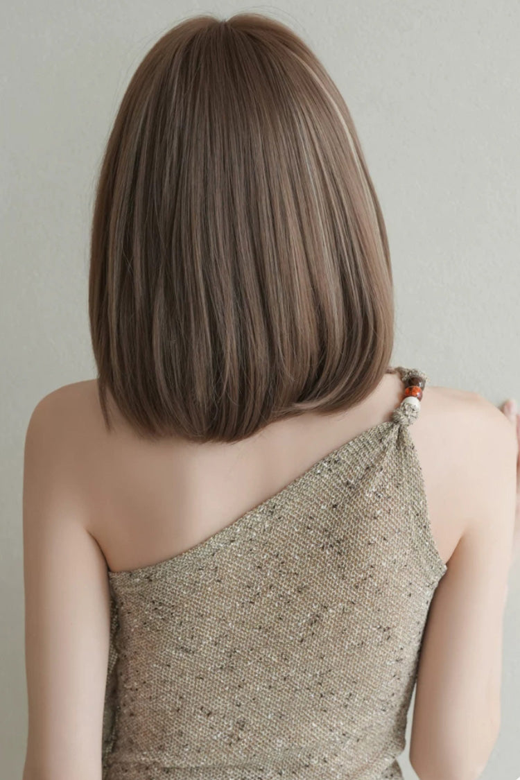 Brown/Beige Highlights Natural Fluffy Age-Reducing Clavicle Bob Sweet Lolita Wig detail view 3
