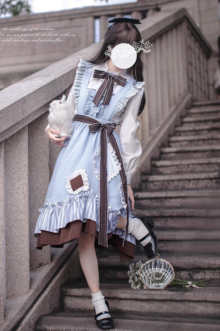 Blue/Brown [Magic Vocal Club] Ruffle Bowknot Sweet College Style Elegant Lolita Jsk Dress - Product - 7