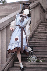 Blue/Brown [Magic Vocal Club] Ruffle Bowknot Sweet College Style Elegant Lolita Jsk Dress - Product - 7