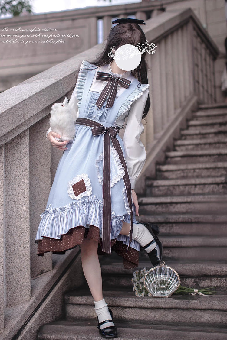Blue/Brown [Magic Vocal Club] Ruffle Bowknot Sweet College Style Elegant Lolita Jsk Dress - Product - 7