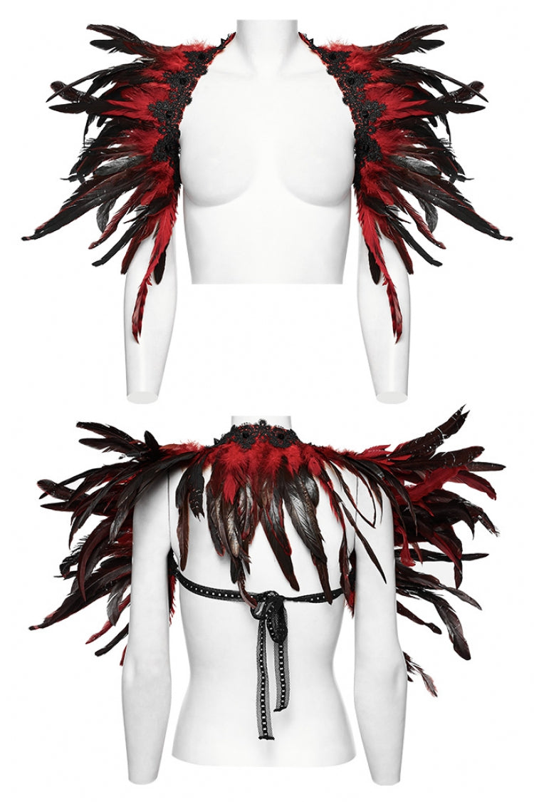 Black/Red Faux Feather Women's Gothic Shoulder Harness - Product - 5