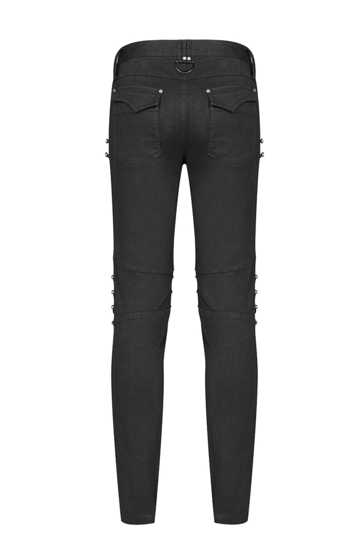 Black Military Uniform Buckle Skinny PU Leather Men's Punk Pants - Product - 7