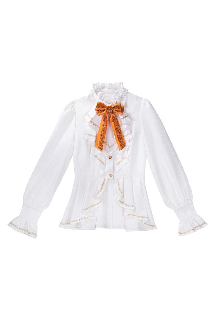 Black/Brown [Little Devil] Stand Collar Long Sleeves Gradient Print Ruffle Bowknot Gothic Prince Ouji Lolita Set - Product - 9