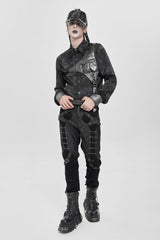 Black Long Sleeves Print Stitching Asymmetric Bullet Men's Punk Blouse - Product - 6