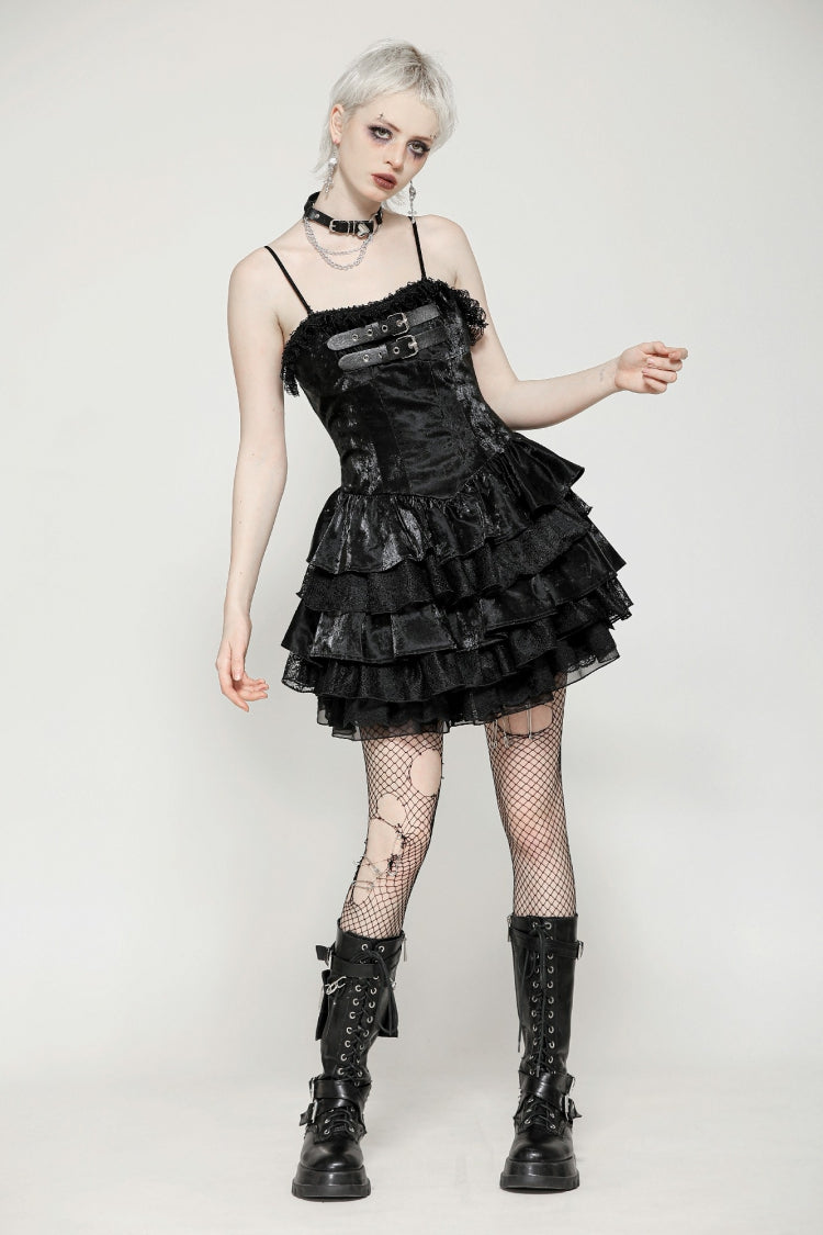 Black Sleeveless Multi-Layered Ruffled Women's Punk Party Slip Dress Graduation Dress - Product - 8