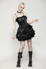 Black Sleeveless Multi-Layered Ruffled Women's Punk Party Slip Dress Graduation Dress - Product - 8
