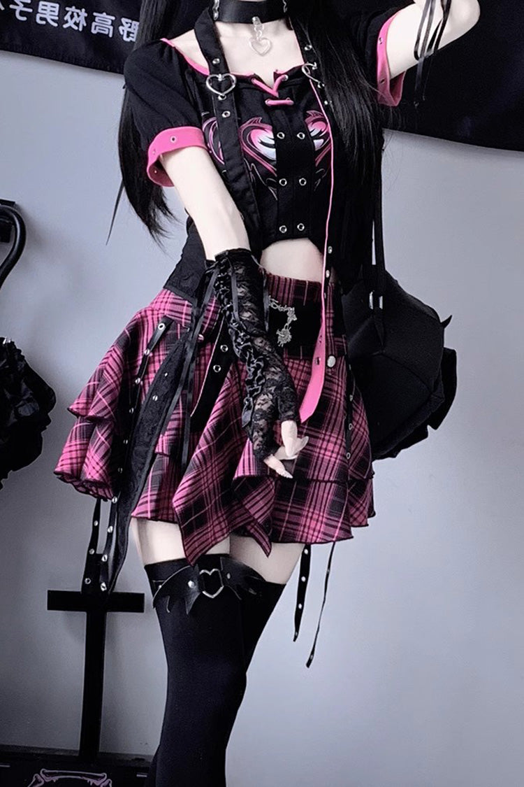 Purple Print Irregular Punk Handsome Cool Lolita Skirt - Product - 4