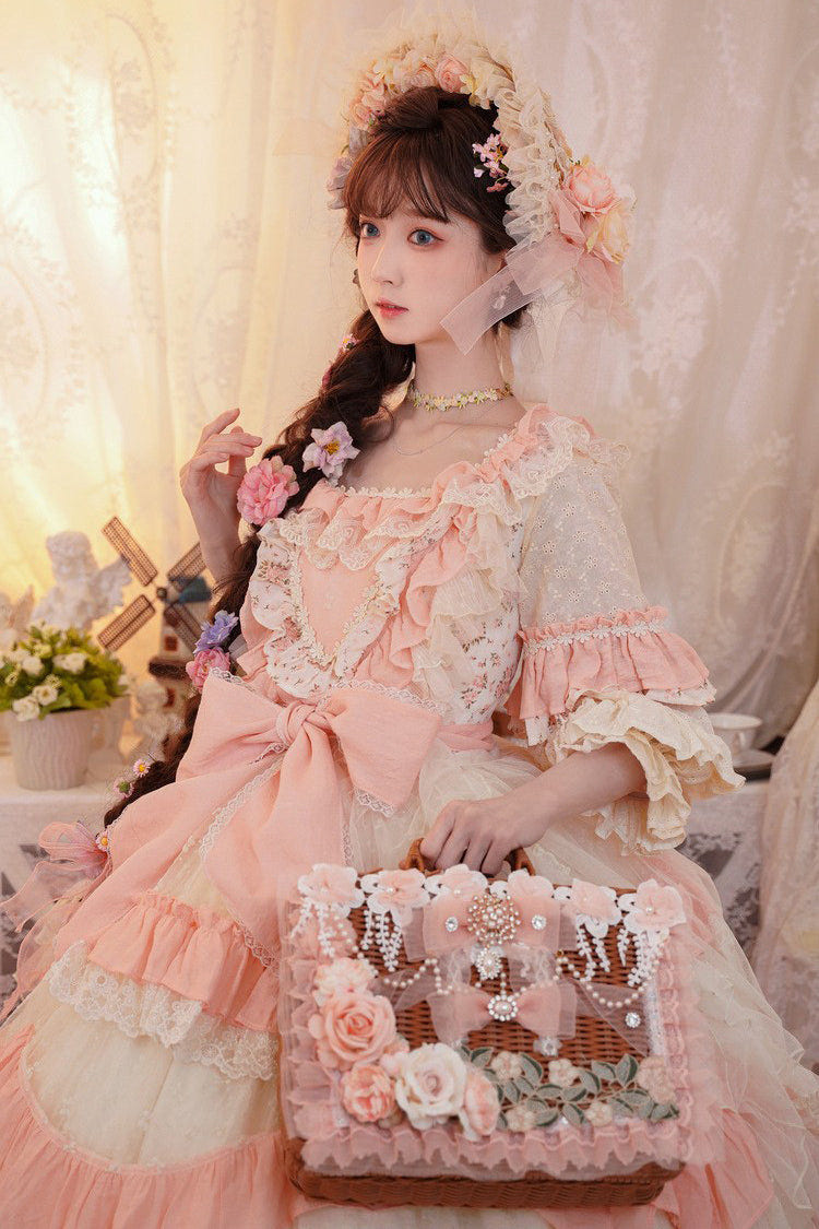 Hand Woven Rattan Flowers Bowknot Sweet Elegant Princess Lolita Tote Bag 2 Colors - Product - 4