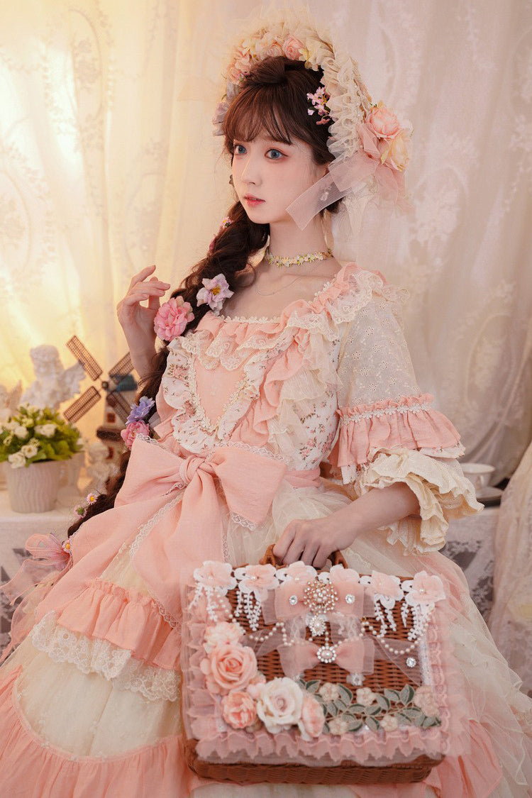 Hand Woven Rattan Flowers Bowknot Sweet Elegant Princess Lolita Tote Bag 2 Colors - Product - 4