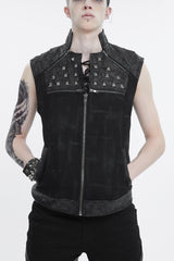 Black Chest Metal Willow Studded Sleeveless Men's Punk Vest - Black - 1
