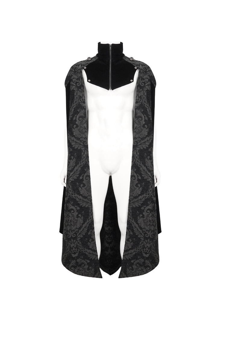 Black Removable Chain Pendant Short Front And Long Back Men's Gothic Cloak - Product - 5