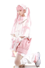 Pink/White [Star Waves] Half Sleeves Jirai Kei Coat - Product - 2