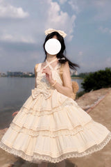 Apricot First Love Triple-Layered Ruffle Bowknot Lace Sweet Lolita Jsk Dress - Product - 4