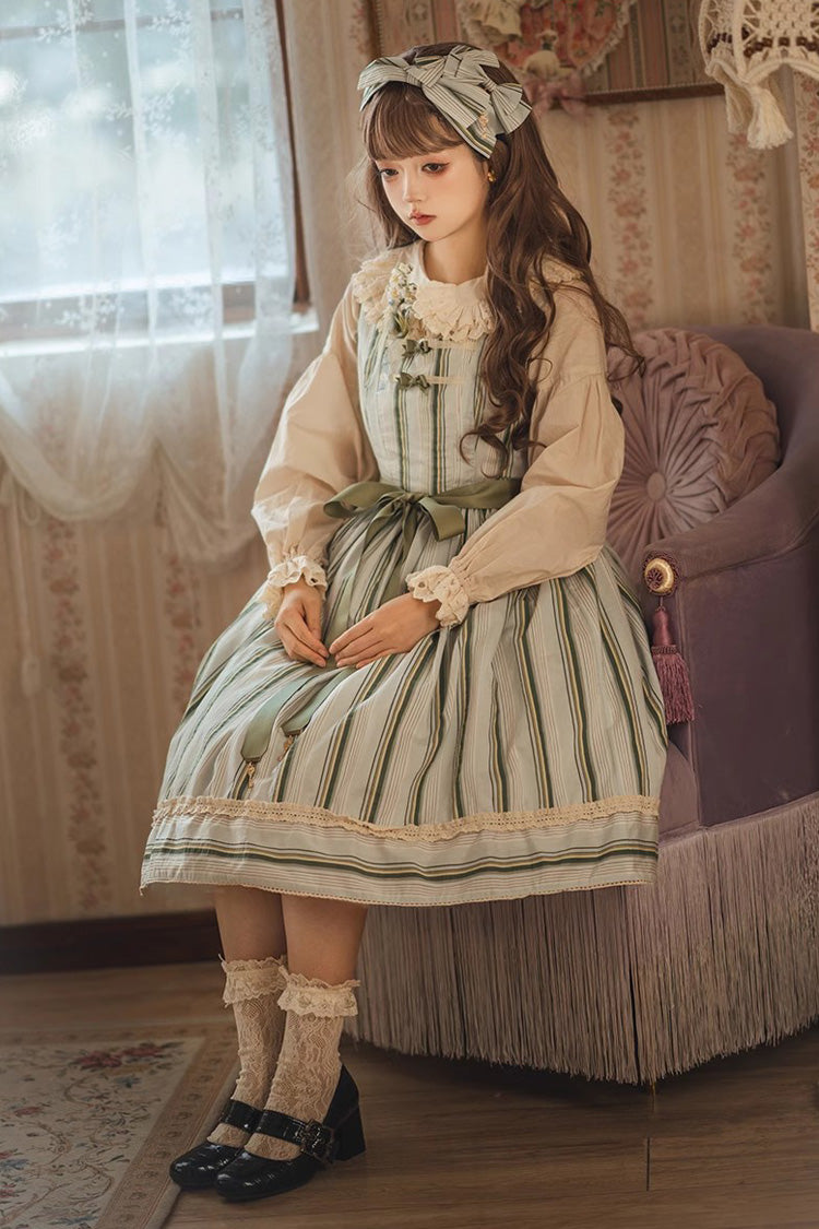 Forest Atlas Striped Print Bowknot Sweet Lolita Jumper Dress 3 Colors - Product - 8