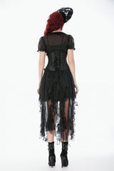 Black Solid Color Sleeveless Lace Lace-Up Women's Punk Underbust Corset - Product - 4