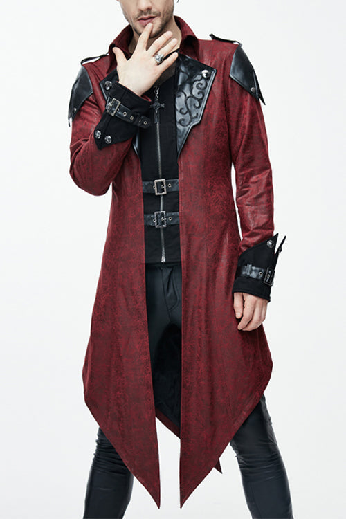 Punk Handsome Red Hooded Leather Long Mens Coats - Red - 1