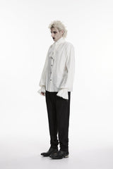 White Stand Collar Long Puff Sleeves Jacquard Detachable Tie Men's Gorgeous Shirt - Product - 2