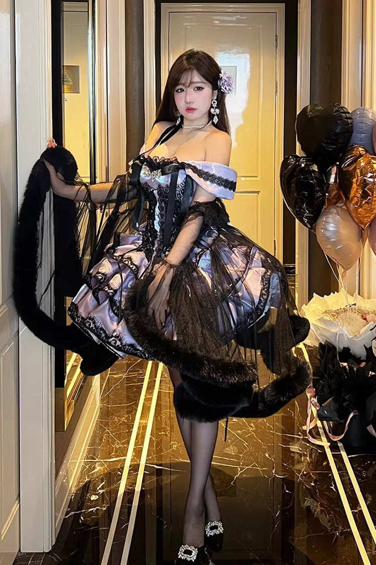 Purple [Love Poems of the Heart] Sleeveless Triple-Layered Ruffled Lace Lace-Up Sweet Lolita Jsk Dress - Product - 2