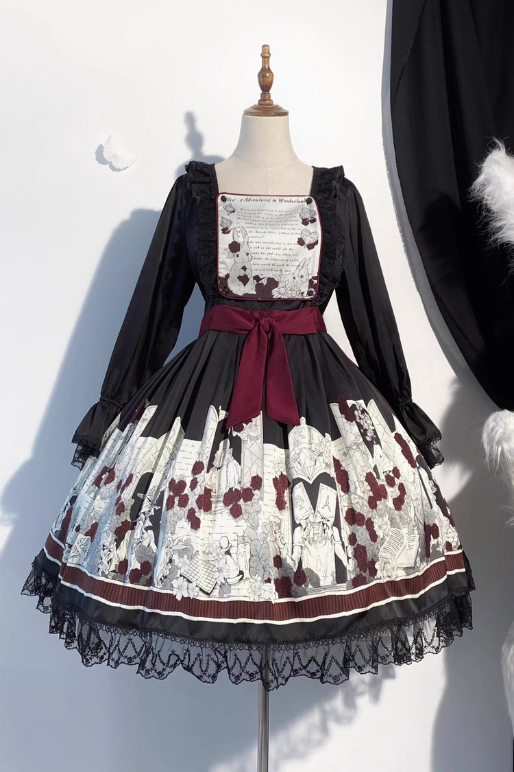 Black [Alice of the Asylum] Print Bowknot Lace Gothic Lolita Dress 2 Versions - Product - 5