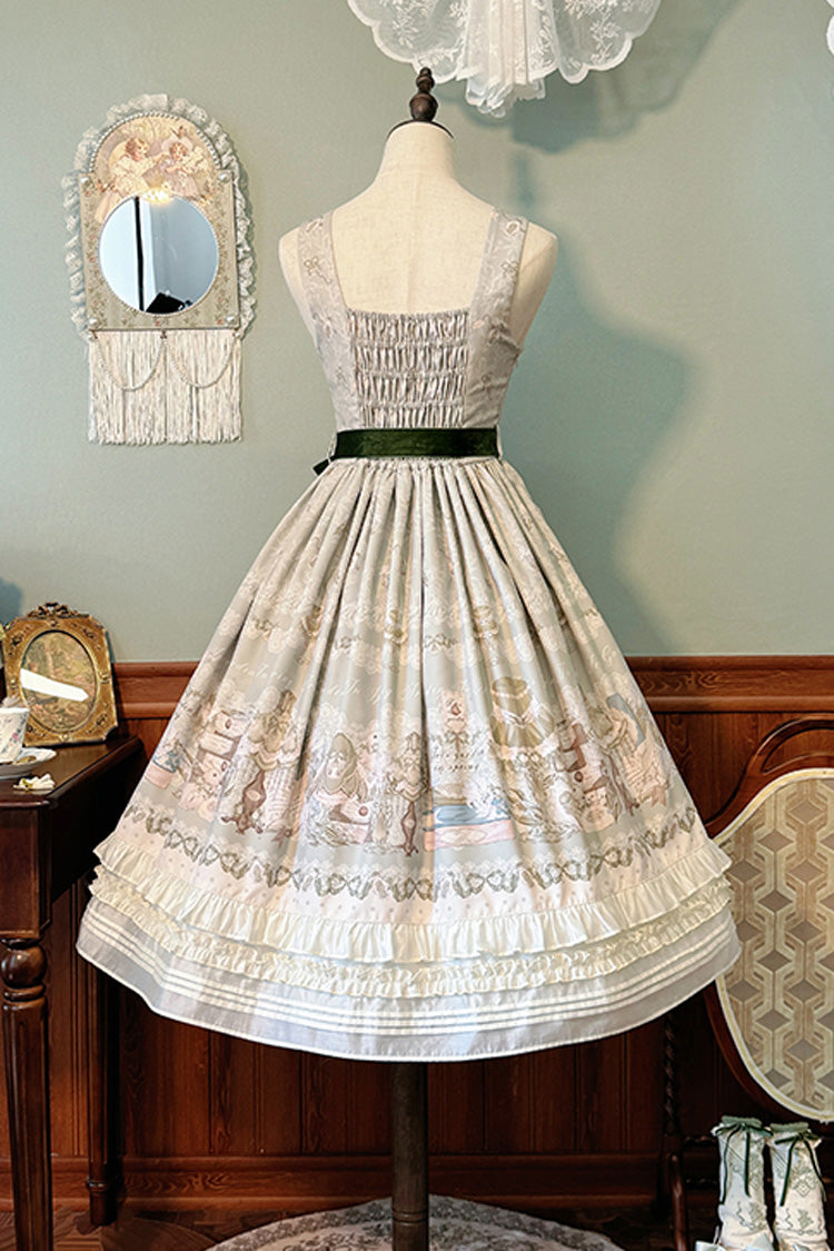 [Iris Study] V Collar Sleeveless Print Bowknot Lace Sweet Lolita Jumper Dress 2 Colors - Product - 20