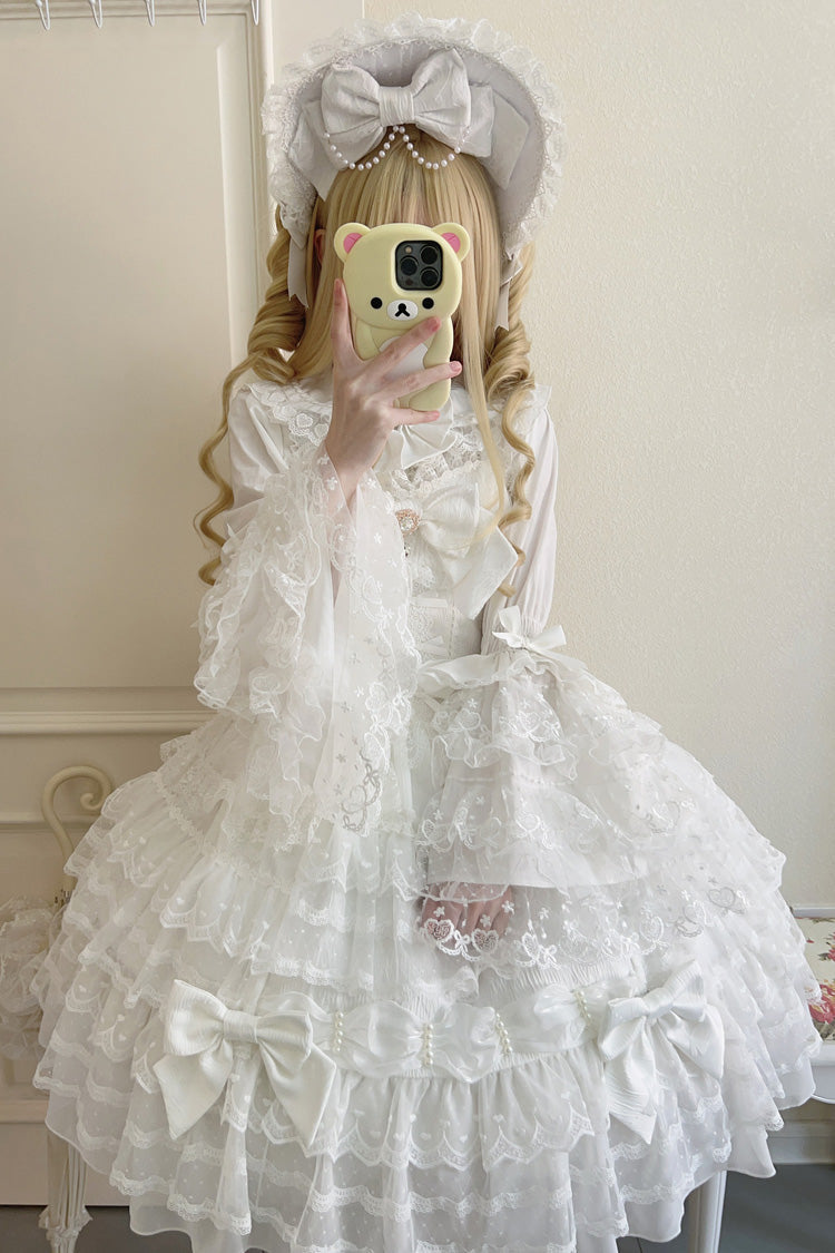 White [Dream Prologue] Doll Multi-Layered Bowknot Lace Sweet Princess Lolita Dress - Product - 4