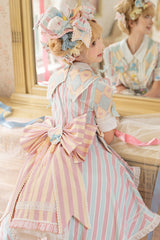 Blue/Pink Short Sleeves Weird Theater Print Ruffle Bowknot Sweet Lolita Dress - Product - 10
