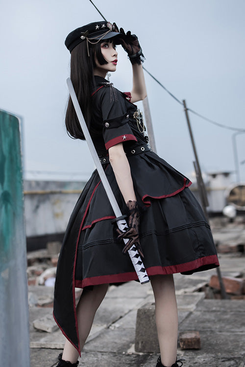 Black Military Style JK Set Irregular Gothic Lolita Dress - Product - 3