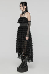 Black Halterneck Long Sleeves Ruffle Lace Women's Punk Dress - Product - 2