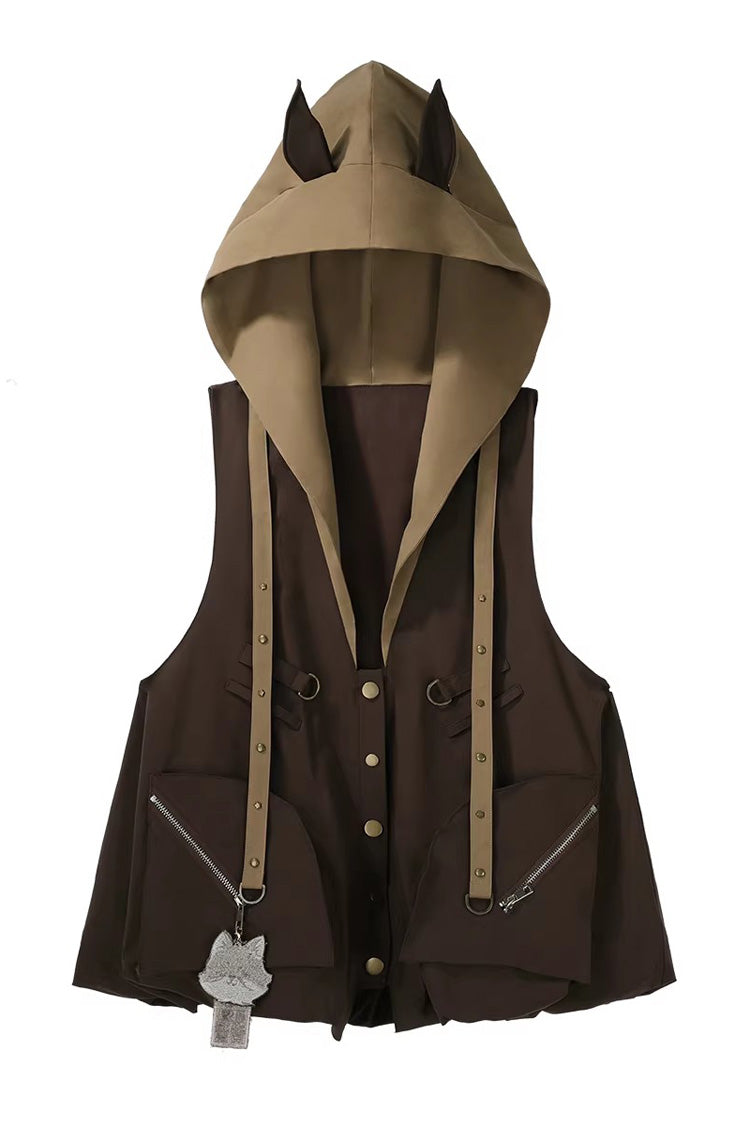 Brown [Fox Trail Chronicles] Sleeveless Hooded Punk Prince Ouji Lolita Set - Jacket(Only) - 11