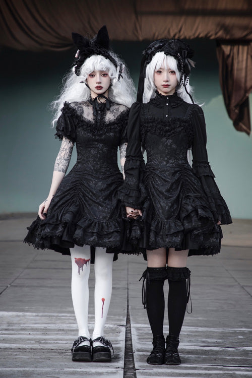 Dark Black High Waisted Ruffled Hanayome Gothic Lolita Dress - Product - 2