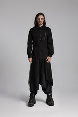 Black Lapel Collar Long Sleeves Zip Mesh Pocket Men's Punk Blouse - Product - 6