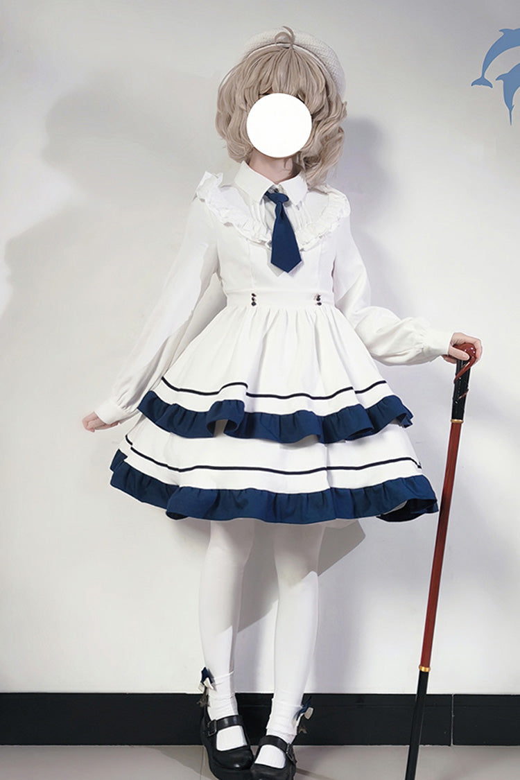 White Long Sleeves Double-Layered Ruffle Sweet College Style (Dress Only) detail view 6