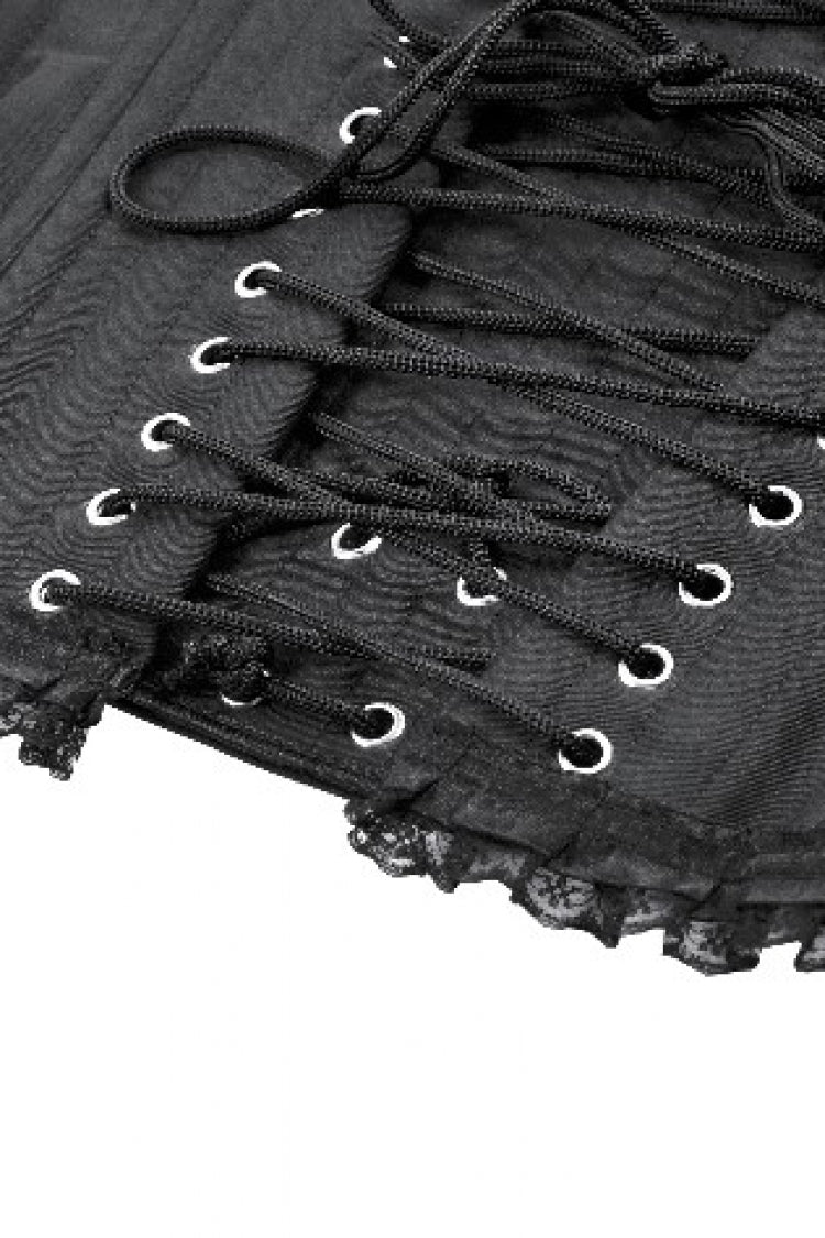 Black Sleeveless Lace Irregular Lace-Up Women's Gothic Underbust Corset - Product - 16