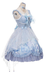 Blue Ruffled Stitching Seam 3D Print Sweet Lolita JSK Dress - Product - 6