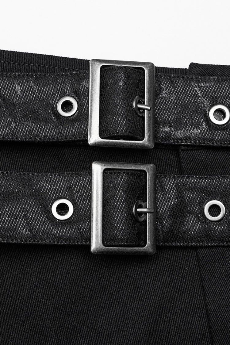 Black Buckle Belt Asymmetric Men's Steampunk Skirt with Side Pockets - Product - 5