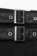 Black Buckle Belt Asymmetric Men's Steampunk Skirt with Side Pockets - Product - 5