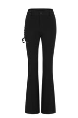 Black Side Open Drawstring Design Sexy Elastic Women's Punk Flared Pants - Product - 5