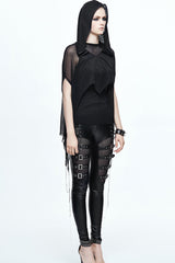Black Mesh Wavy Sideline Long Women's Punk Hooded Bat Shawl - Product - 3