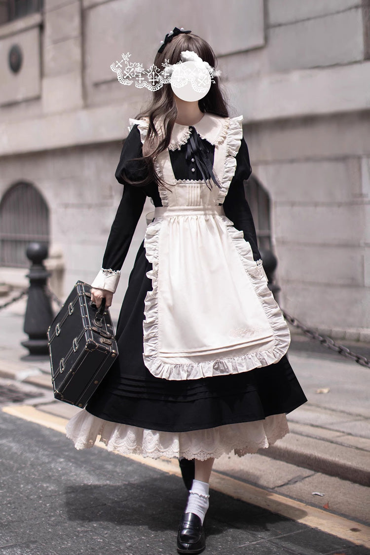 Black [Angelina] Doll Collar Long Sleeves Ruffle Bowknot Classic Vintage Elegant Lolita Dress - Black - 1