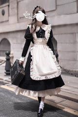 Black [Angelina] Doll Collar Long Sleeves Ruffle Bowknot Classic Vintage Elegant Lolita Dress - Black - 1
