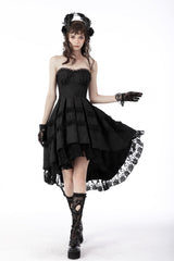 Black Sleeveless Lace-Up Women's Gothic Lace Multi-Layered High/Low Slip Wedding Graduation Dress - Product - 6