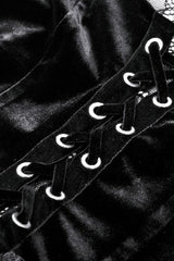 Black Long Trumpet Sleeves Spliced Lace-Up Spider Mesh Women's Gothic Velvet Wedding Dress - Product - 14
